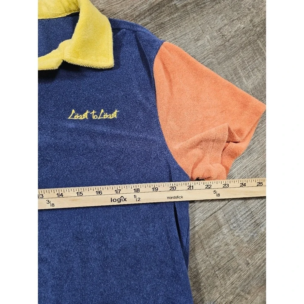 Brooklyn Cloth Lost to Lost Terry Cloth Polo Shirt Colorblock Blue Yellow Mens M